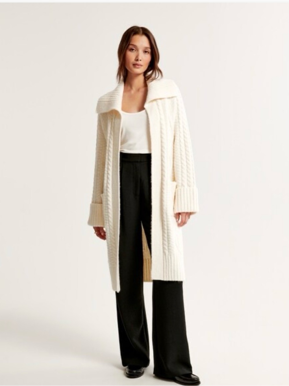 Cable-Knit Longline Cardigan in Cream